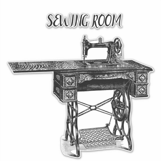 Antique sewing machine sewing room art sticker (Front)