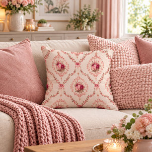 Antique Shabby Chic Blush Watercolor Flowers Art Throw Pillow