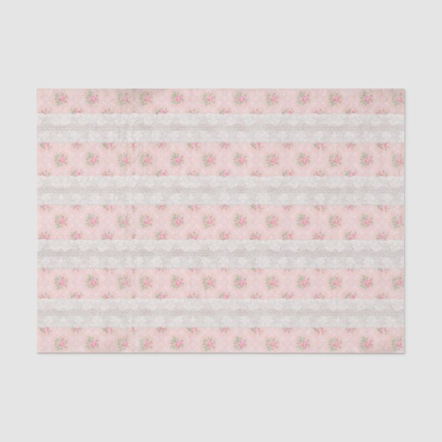 Antique Shabby Pink Roses and Lace Tissue Paper (Front)