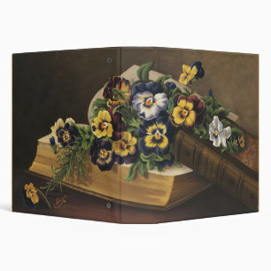 Antique Shakespeare Book and Colorful Pansy 3 Ring Binder