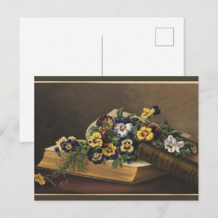Antique Shakespeare Book and Colorful Pansy Postcard