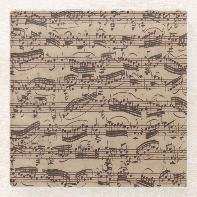 Antique Sheet Music Bach Manuscript Glass Coaster (Front)