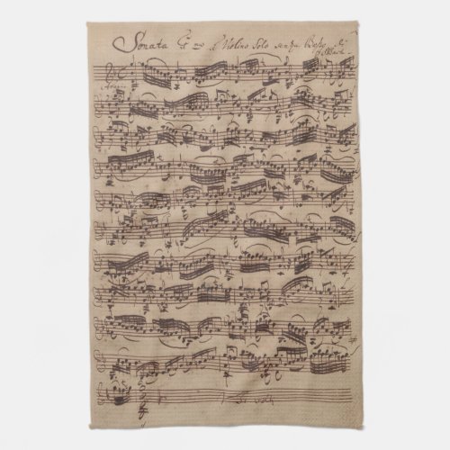 Antique Sheet Music Bach Manuscript Kitchen Towel