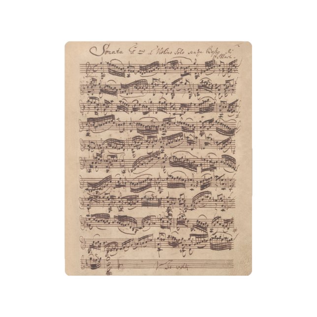 Antique Sheet Music Bach Manuscript Metal Print (Front)