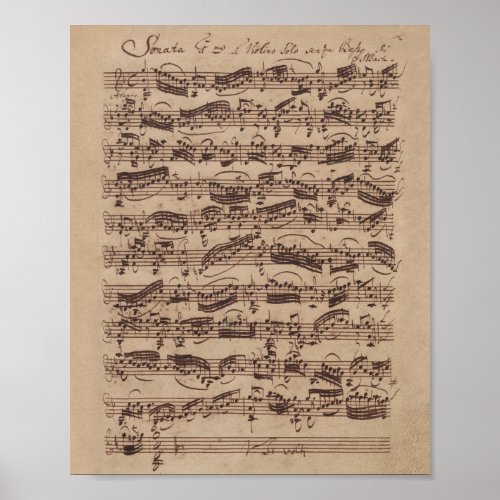 Antique Sheet Music Bach Manuscript Poster