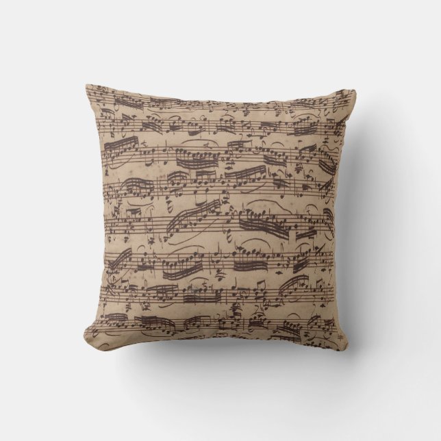 Antique Sheet Music Bach Manuscript Throw Pillow (Front)