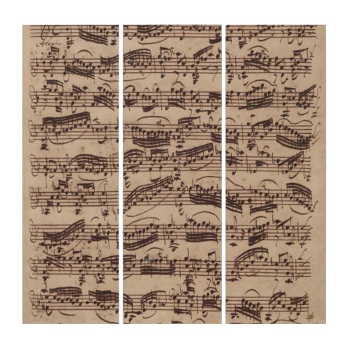 Antique Sheet Music Bach Manuscript Triptych