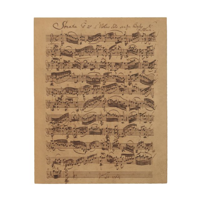 Antique Sheet Music Bach Manuscript Wood Wall Art (Front)