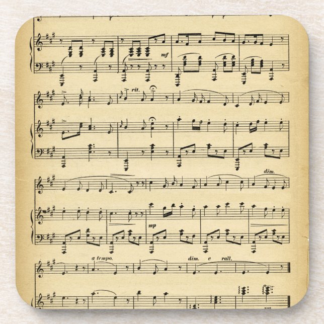 Antique Sheet Music Beverage Coaster (Front)