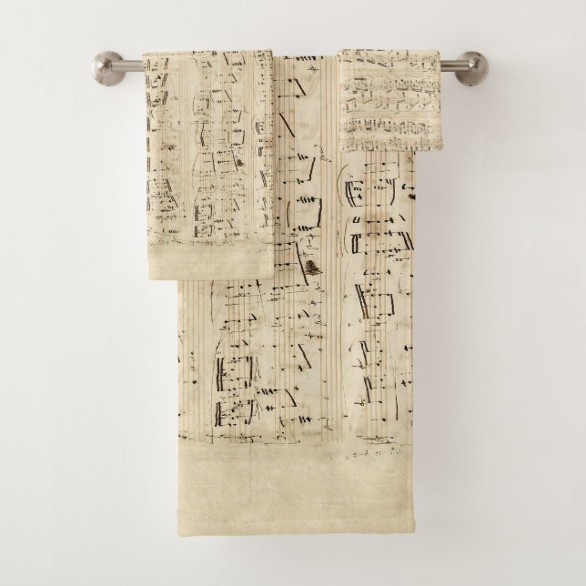 Antique Sheet Music Chopin Manuscript Bath Towel Set (Insitu)