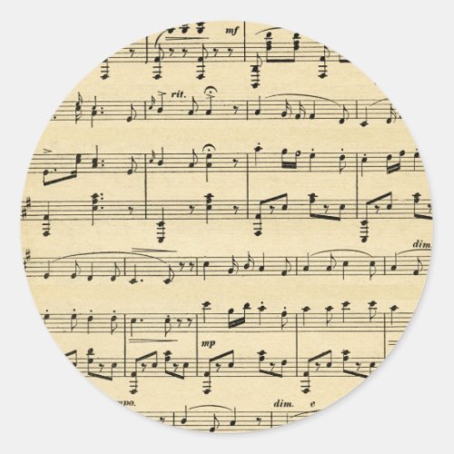 Antique Sheet Music Classic Round Sticker