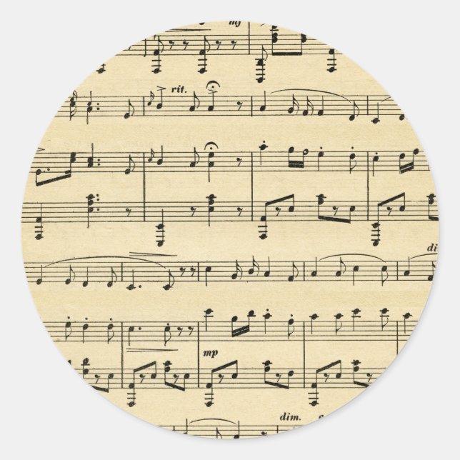 Antique Sheet Music Classic Round Sticker (Front)