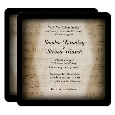 Antique Sheet Music Framed Wedding Invitation