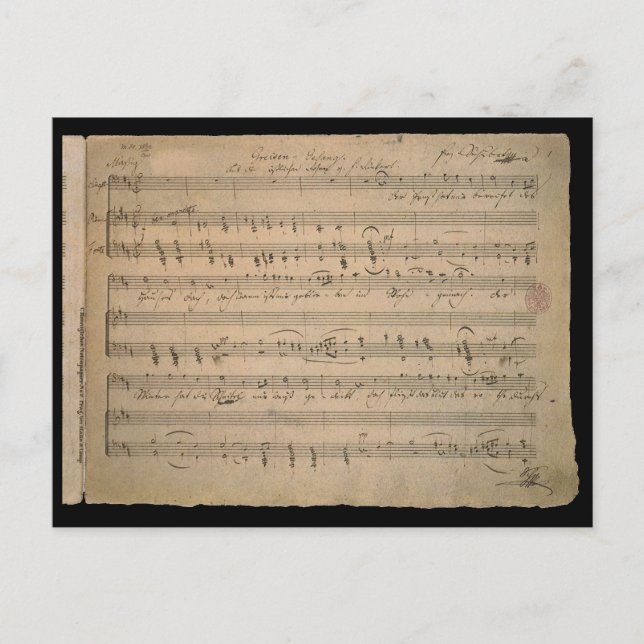 Antique Sheet Music from 1822, Song of the Old Man Postcard (Front)