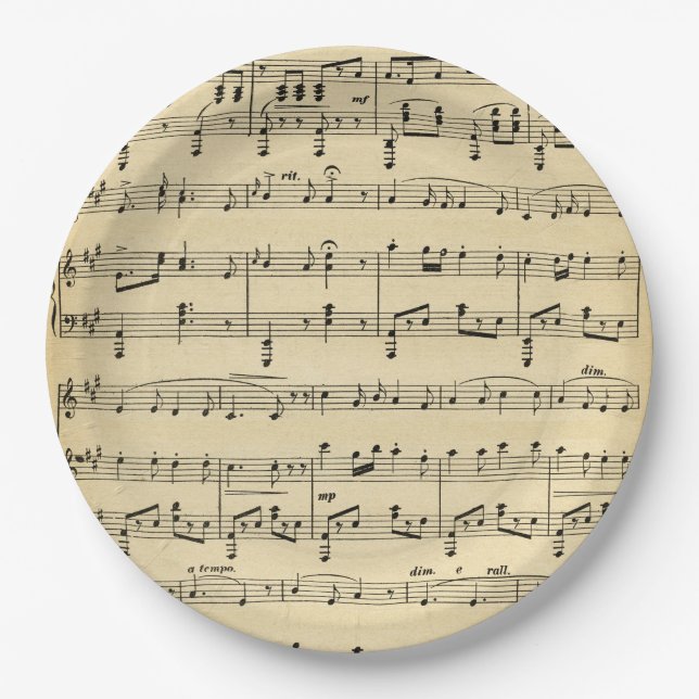 Antique Sheet Music Paper Plates (Front)