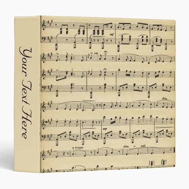 Antique Sheet Music Personalized 3 Ring Binder (Front/Spine)