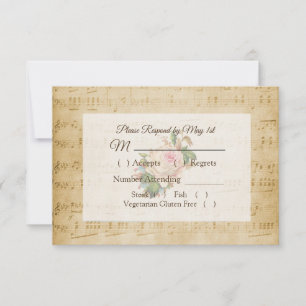 Antique Sheet Music Pink Rose Wedding RSVP card