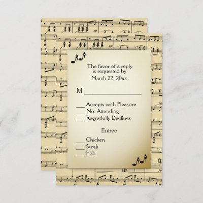 Antique Sheet Music RSVP with Menu Choices