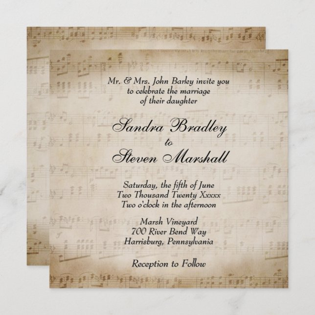 Antique Sheet Music Theme Wedding Invitation (Front/Back)