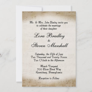 Antique Sheet Music Theme Wedding Invitation