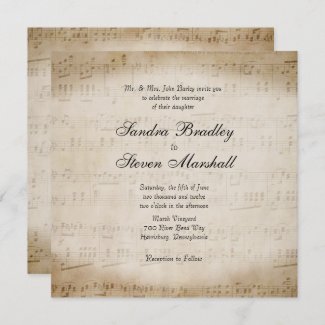 Antique Sheet Music Theme Wedding Invitation