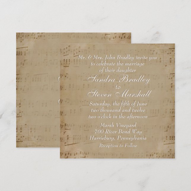 Antique Sheet Music Theme Wedding Invitation (Front/Back)