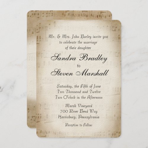 Antique Sheet Music Theme Wedding Invitation