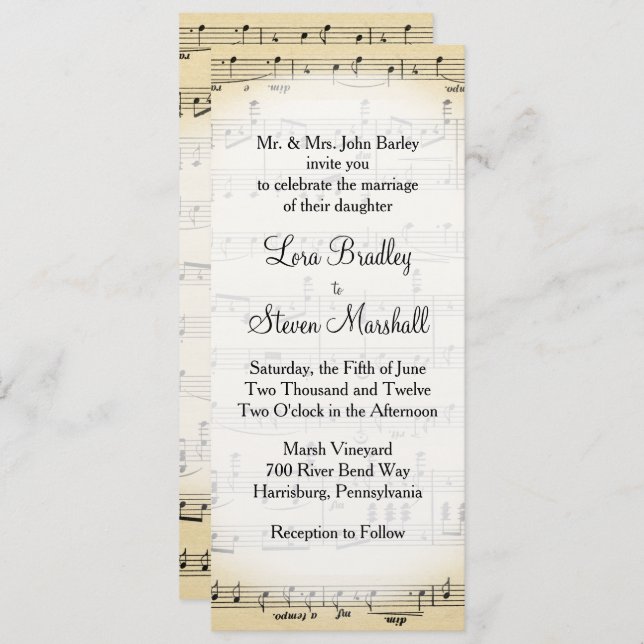 Antique Sheet Music Theme Wedding Invitation (Front/Back)