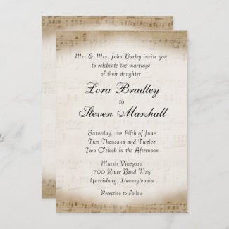 Antique Sheet Music Theme Wedding Invitation