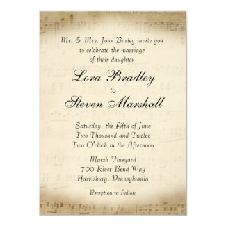 Antique Sheet Music Theme Wedding Invitation