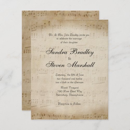 Antique Sheet Music Theme Wedding Invitation