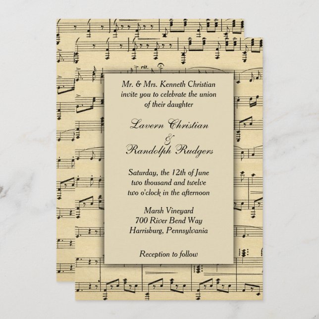 Antique Sheet Music Wedding Invitation (Front/Back)