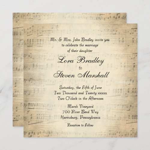 Antique Sheet Music Wedding Theme Invitation
