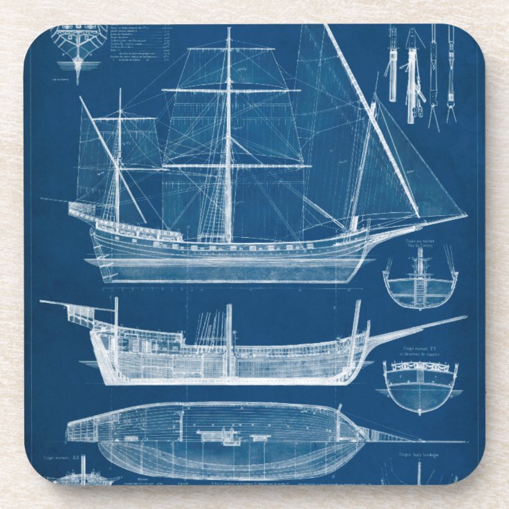 Antique Ship Blueprint I Coaster | Zazzle