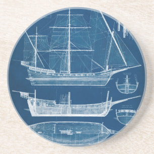 Antique Ship Blueprint I Drink Coaster