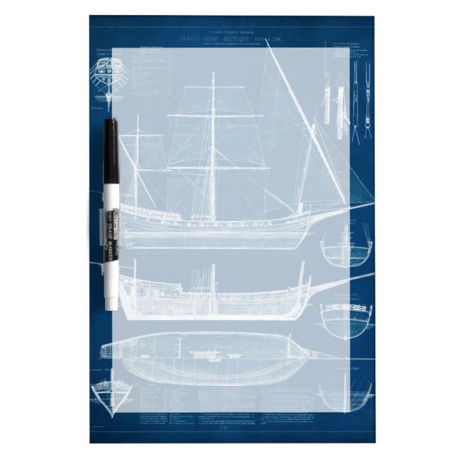 Antique Ship Blueprint I Dry Erase Board (Front)