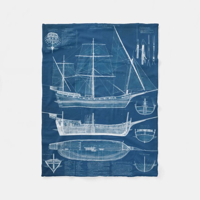 Antique Ship Blueprint I Fleece Blanket (Front)