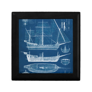 Antique Ship Blueprint I Jewelry Box