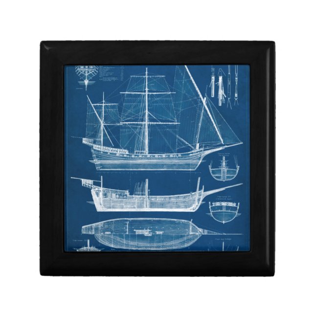 Antique Ship Blueprint I Jewelry Box (Front)