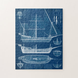 Antique Ship Blueprint I Jigsaw Puzzle