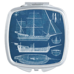 Antique Ship Blueprint I Mirror For Makeup