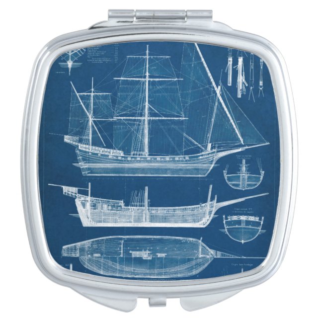 Antique Ship Blueprint I Mirror For Makeup (Front)