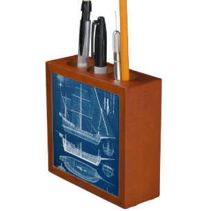 Antique Ship Blueprint I Pencil Holder