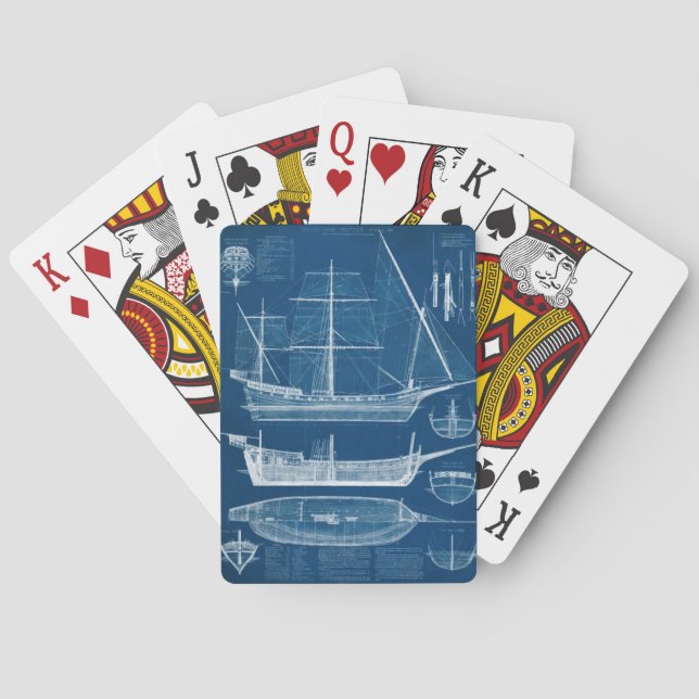 Antique Ship Blueprint I Poker Cards (Back)