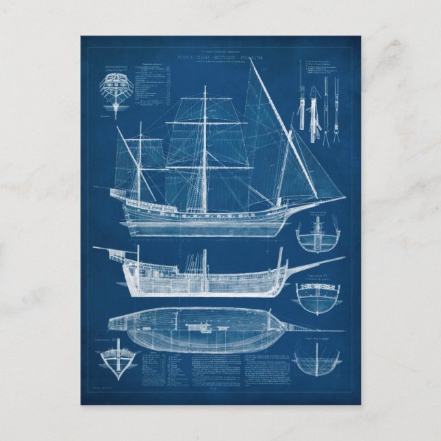 Antique Ship Blueprint I Postcard (Front)