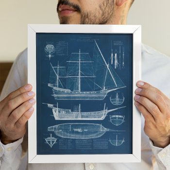 Antique Ship Blueprint I Poster by worldartgroup at Zazzle