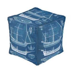 Antique Ship Blueprint I Pouf