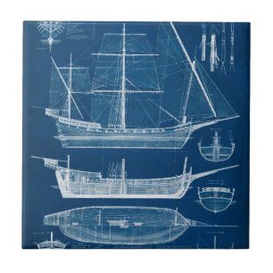 Antique Ship Blueprint I Tile