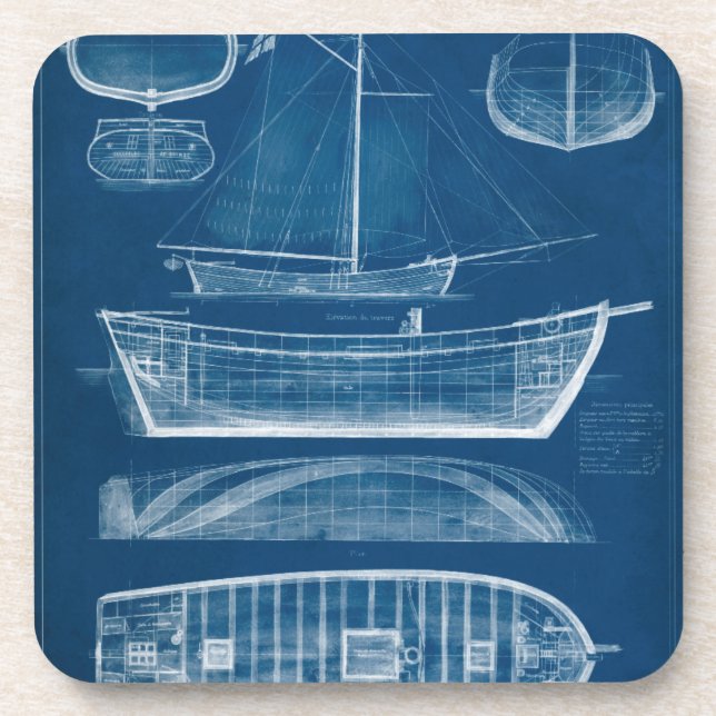 Antique Ship Blueprint II Beverage Coaster (Front)