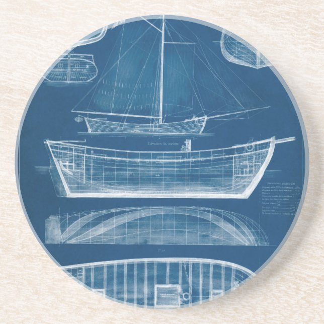 Antique Ship Blueprint II Coaster (Front)